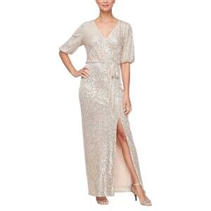 NEW JEANNE ALEXANDER blouson bodice sequin formal dress in taupe